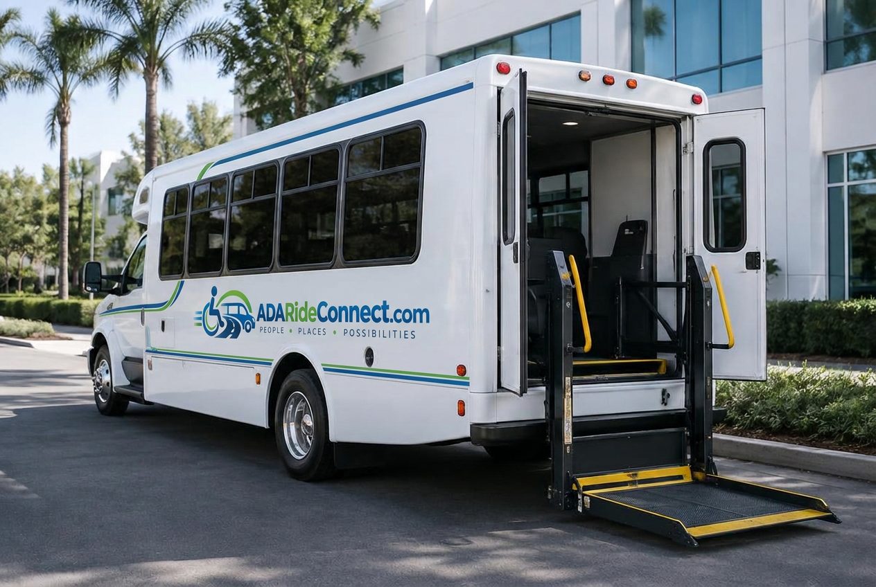 White ADA RideConnect wheelchair lift bus serving communities throughout Marin County